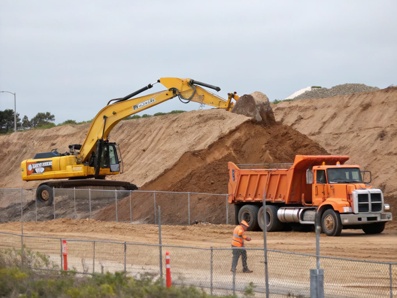 Landscaping construction site with excavator
